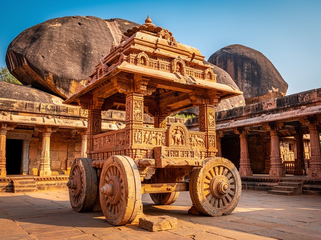 The iconic Stone Chariot at Vittala Temple, Hampi's most photographed monument